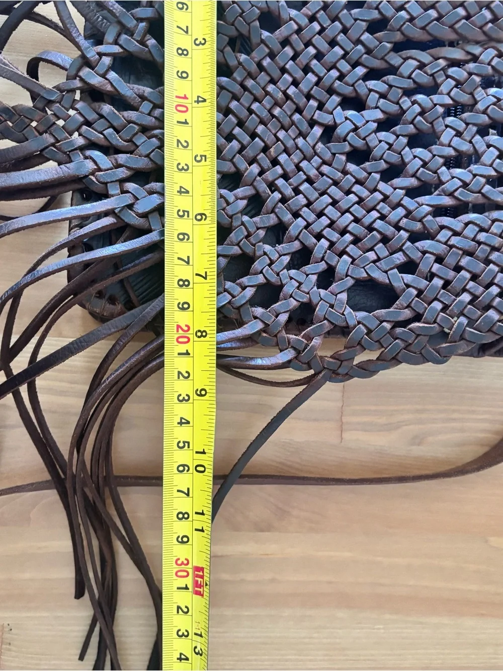 Vintage Genuine Leather Woven Macrame Fringe Crossbody Bag Brown